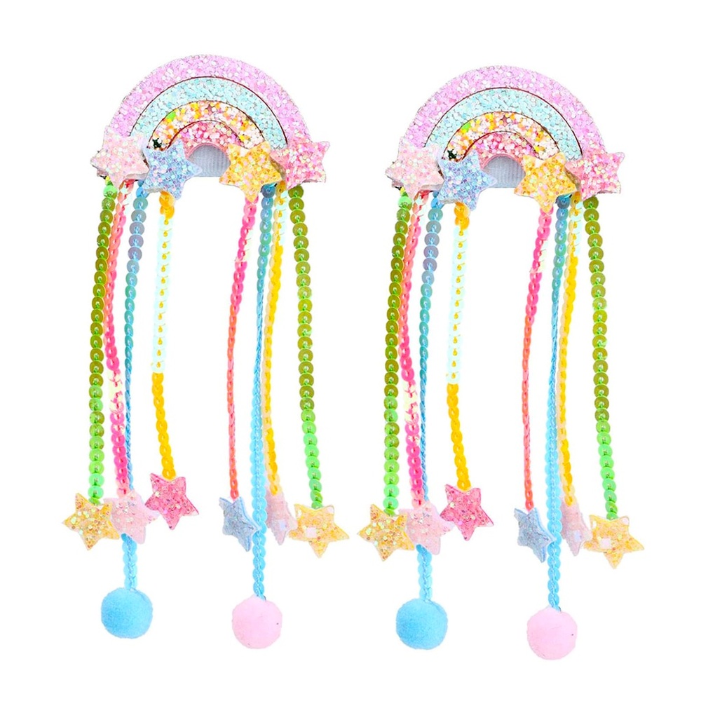 Rainbow Hair Clips with Dangling Beads and Stars